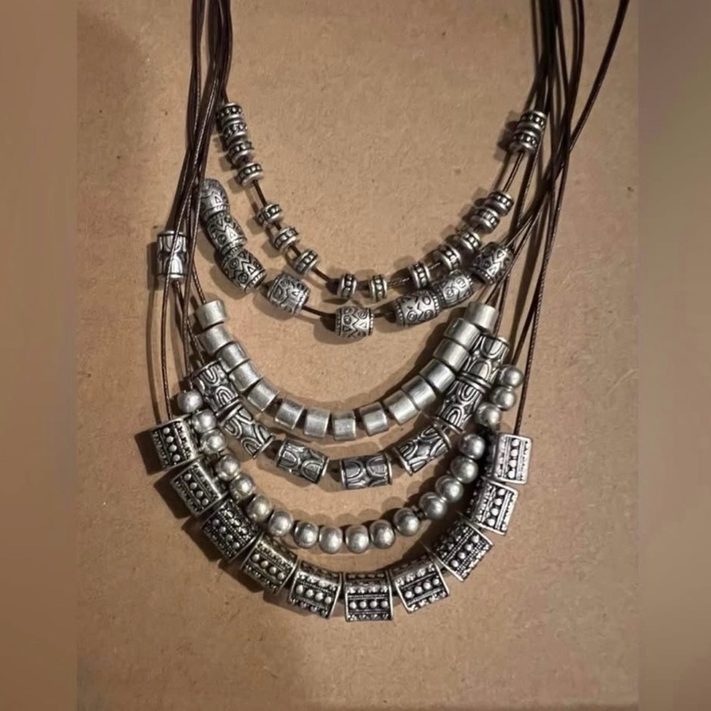 Premier Designs Silver and Black Layered Necklace